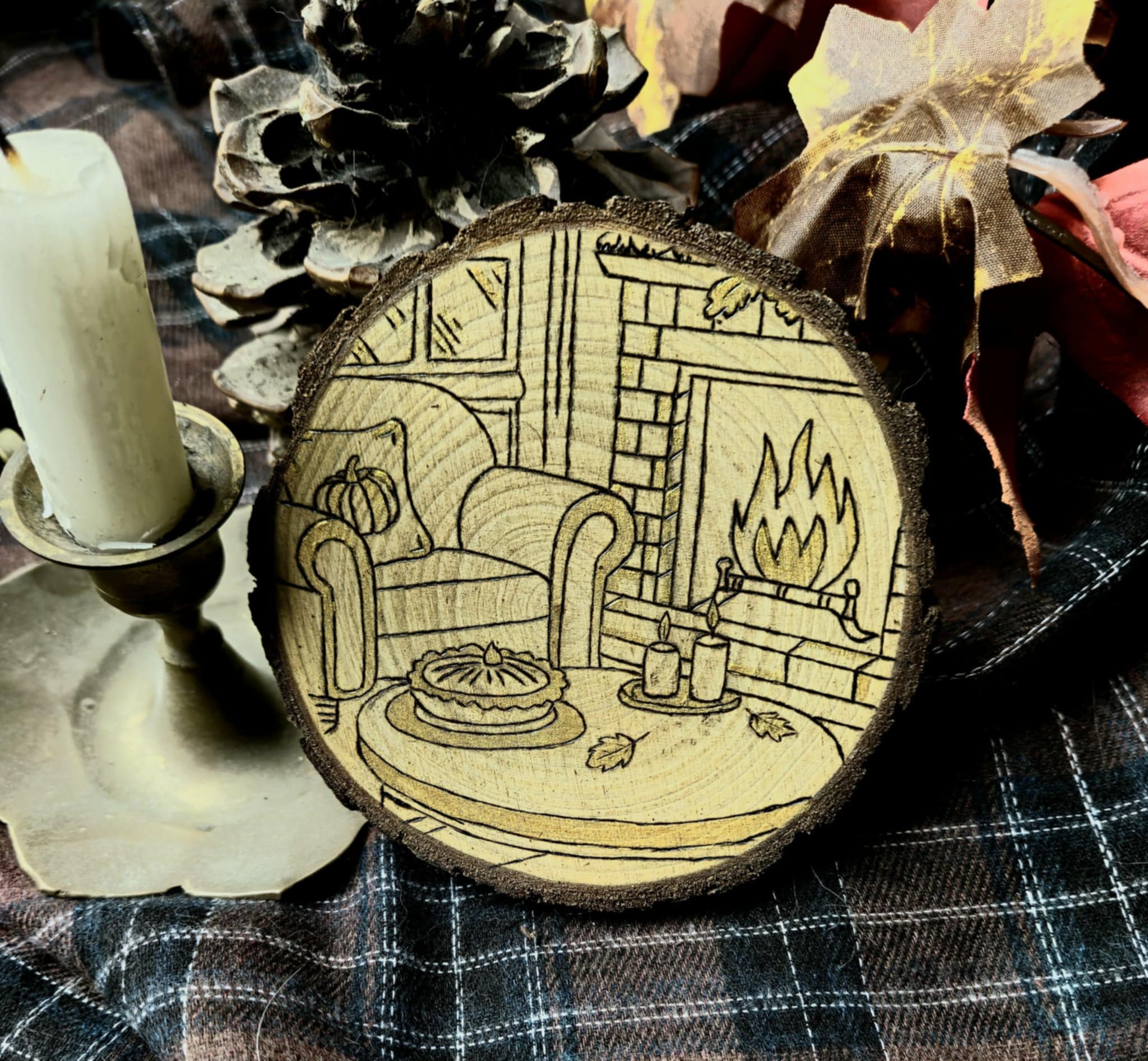 Dessous de tasse pyrogravé - Moment Cosy près du Feu✨