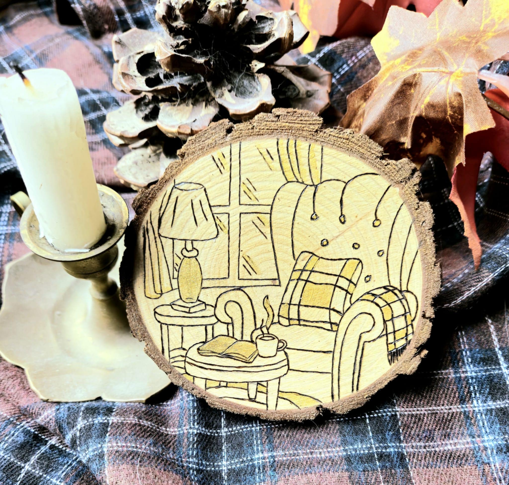 Dessous de tasse pyrogravé - Intérieur Cosy ✨