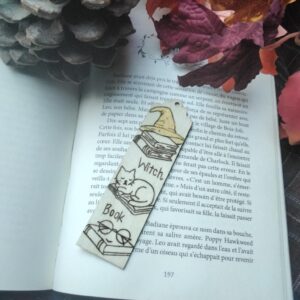 Marque-Page Witchy "Witch Book" - Chat et Livres Pyrogravé✨